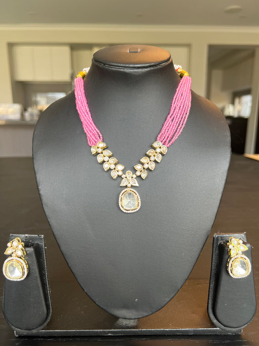 Pink uncut kundan necklace