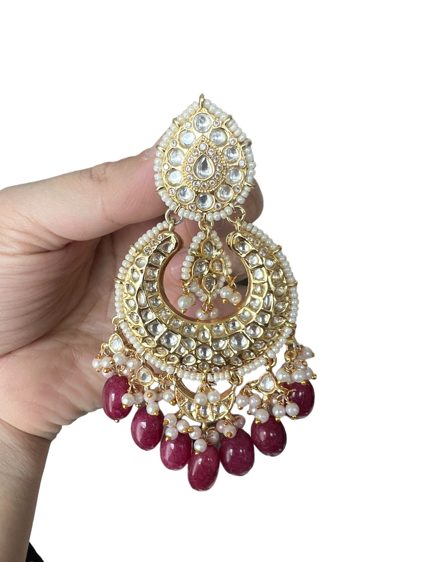 Hot pink kundan Earrings