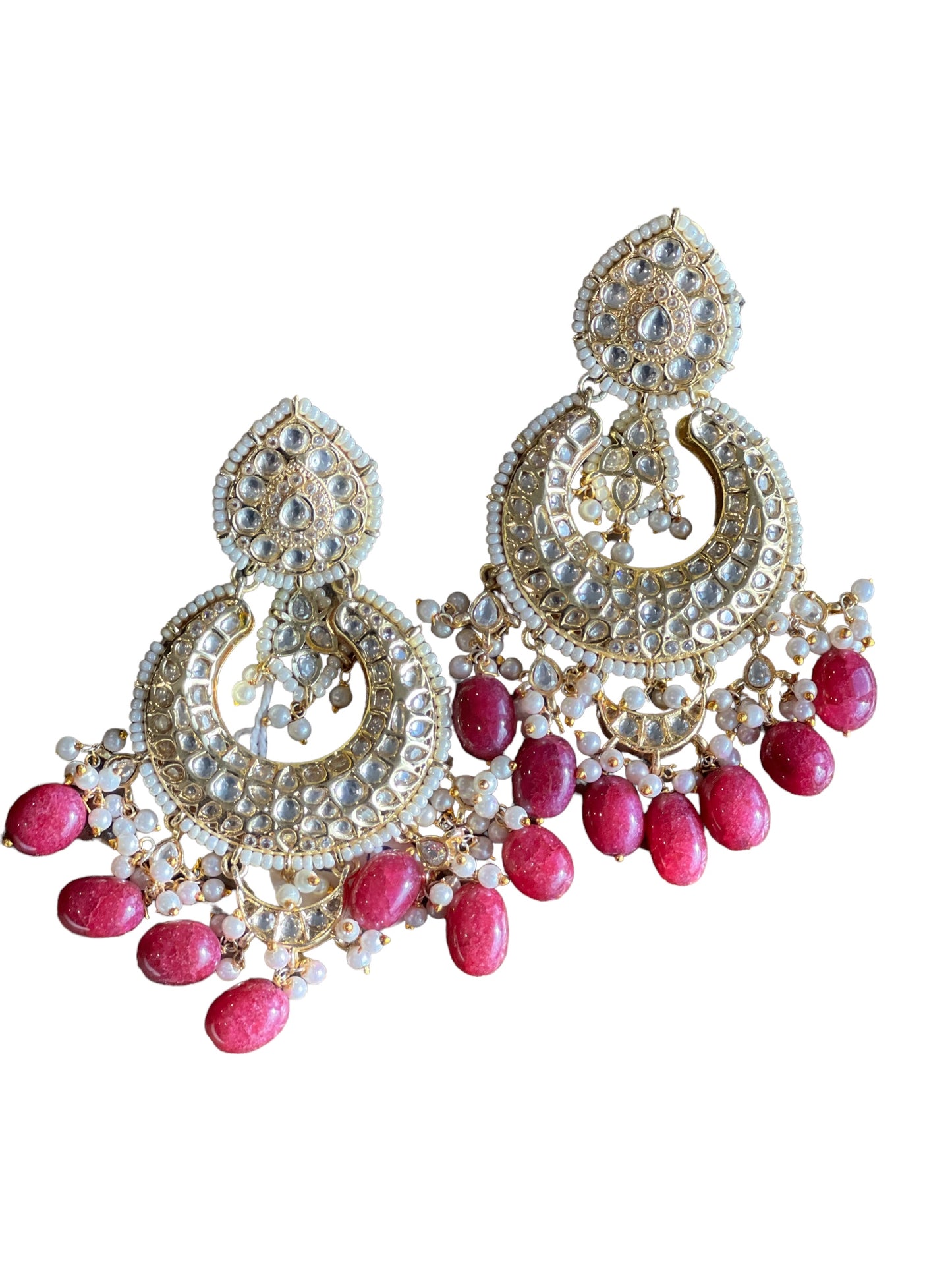 Hot pink kundan Earrings