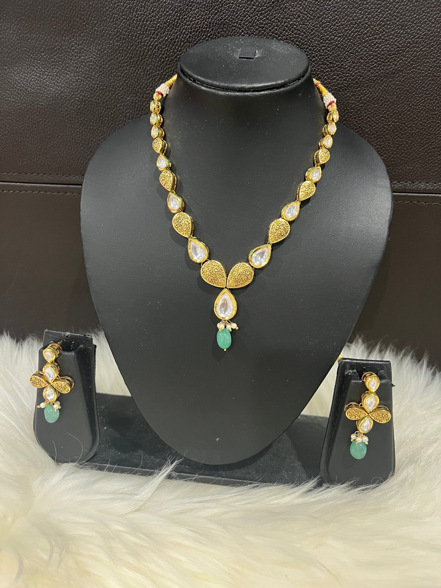 Antique Kundan Single Line Set Green